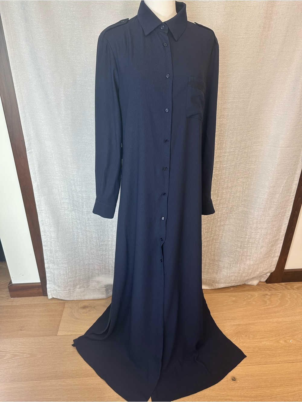 PINKO Collection Italian Navy Blue Maxi Button-Front Shirt Dress